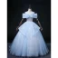 Chic / Beautiful Sky Blue Beading Pearl Sequins Prom Dresses 2022 Ball Gown Scoop Neck Short Sleeve Backless Floor-Length / Long Formal Dresses