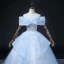 Chic / Beautiful Sky Blue Beading Pearl Sequins Prom Dresses 2022 Ball Gown Scoop Neck Short Sleeve Backless Floor-Length / Long Formal Dresses