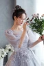 Chic / Beautiful Grey Lace Flower Evening Dresses  2022 A-Line / Princess Scoop Neck Beading Pearl Sequins 1/2 Sleeves Backless Floor-Length / Long Formal Dresses
