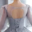 Chic / Beautiful Grey Lace Flower Evening Dresses  2022 A-Line / Princess Scoop Neck Beading Pearl Sequins 1/2 Sleeves Backless Floor-Length / Long Formal Dresses