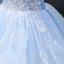 Chic / Beautiful Sky Blue Beading Pearl Sequins Prom Dresses 2022 Ball Gown Scoop Neck Short Sleeve Backless Floor-Length / Long Formal Dresses