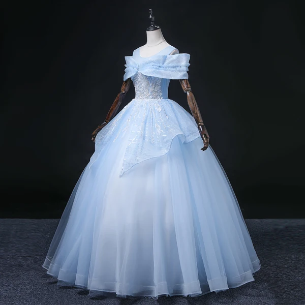 Chic / Beautiful Sky Blue Beading Pearl Sequins Prom Dresses 2022 Ball Gown Scoop Neck Short Sleeve Backless Floor-Length / Long Formal Dresses