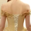 Elegant Gold Prom Dresses 2020 Ball Gown Off-The-Shoulder Short Sleeve Appliques Lace Glitter Tulle Floor-Length / Long Ruffle Backless Formal Dresses