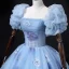 Schöne Blau Glanz Ballkleider 2022 Ballkleid Bandeau Geschwollenes Kurze Ärmel Rückenfreies Blumen Lange Festliche Kleider