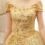 Elegant Gold Prom Dresses 2020 Ball Gown Off-The-Shoulder Short Sleeve Appliques Lace Glitter Tulle Floor-Length / Long Ruffle Backless Formal Dresses