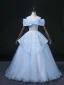 Chic / Beautiful Sky Blue Beading Pearl Sequins Prom Dresses 2022 Ball Gown Scoop Neck Short Sleeve Backless Floor-Length / Long Formal Dresses