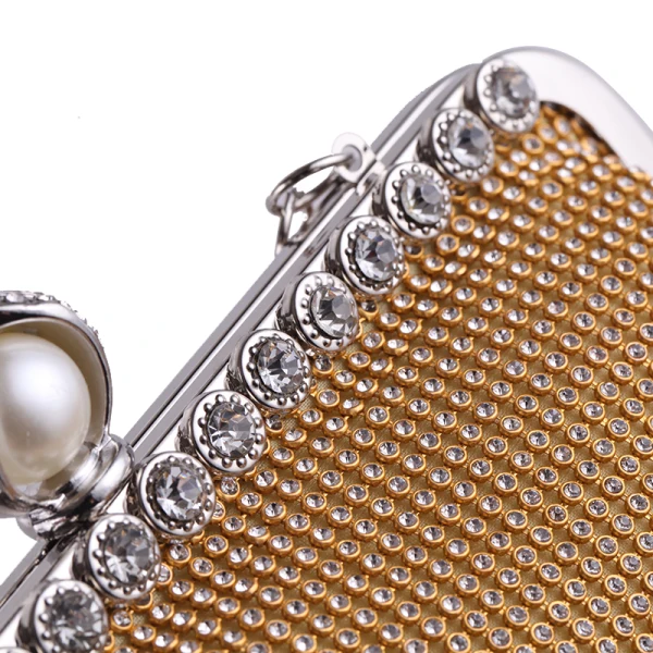 Chic / Beautiful Gold Glitter Rhinestone Metal Clutch Bags 2018