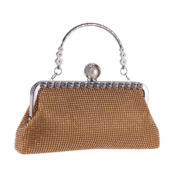 Chic / Beautiful Gold Glitter Rhinestone Metal Clutch Bags 2018