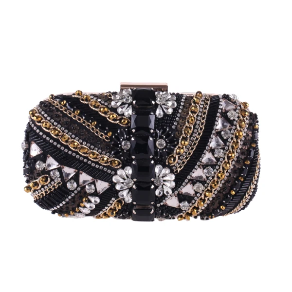 Vintage / Retro Brown Suede Beading Rhinestone Metal Clutch Bags 2018