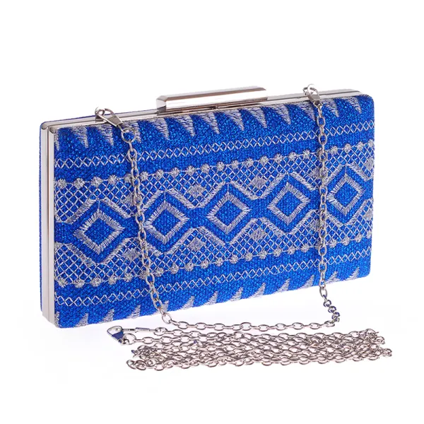 Traditional Royal Blue Embroidered Metal Clutch Bags 2018