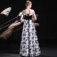 Unique Schwarz Weiß Ballkleider 2017 A Linie Off Shoulder Kurze Ärmel Drucken Lange Rückenfreies Festliche Kleider