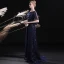 Chic / Belle Bleu Marine Robe De Soirée 2017 Princesse Encolure Dégagée Manches Courtes Faux Diamant Brodé Train De Balayage Robe De Ceremonie