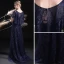 Chic / Belle Bleu Marine Robe De Soirée 2017 Princesse Encolure Dégagée Manches Courtes Faux Diamant Brodé Train De Balayage Robe De Ceremonie