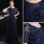Chic / Belle Bleu Marine Robe De Soirée 2017 Princesse Encolure Dégagée Manches Courtes Faux Diamant Brodé Train De Balayage Robe De Ceremonie