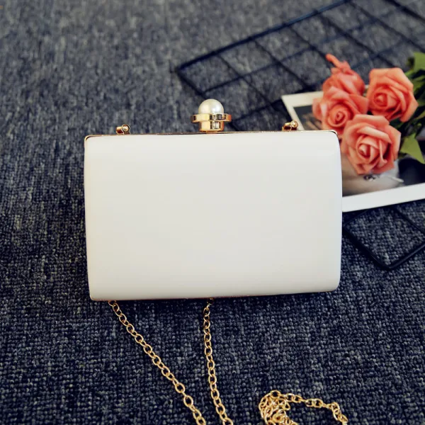 Chic / Beautiful White Flower Metal Clutch Bags 2018