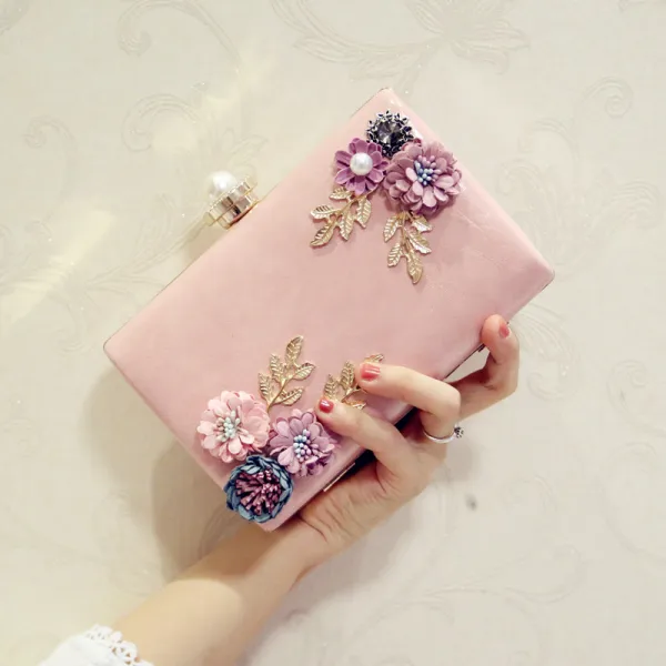 Chic / Beautiful White Flower Metal Clutch Bags 2018