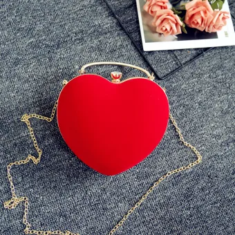 Amazing Unique Red Suede Heart Shaped Metal Clutch Bags 2018