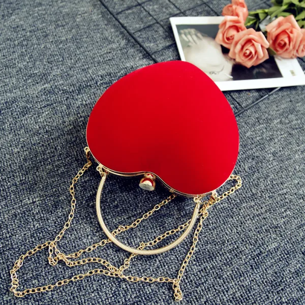 Amazing / Unique Red Suede Heart-shaped Metal Clutch Bags 2018