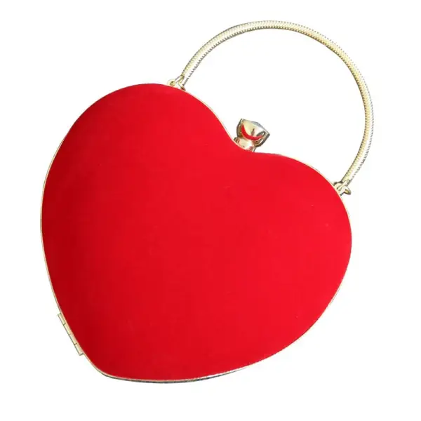 Amazing / Unique Red Suede Heart-shaped Metal Clutch Bags 2018