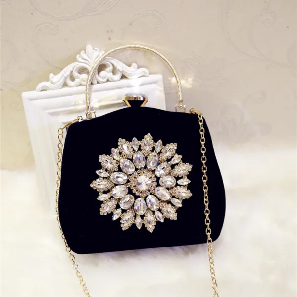Fine Rhinestone Suede Metall Håndvesken  2018