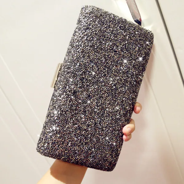 Sparkly Silver Glitter Rhinestone Metal Clutch Bags 2018