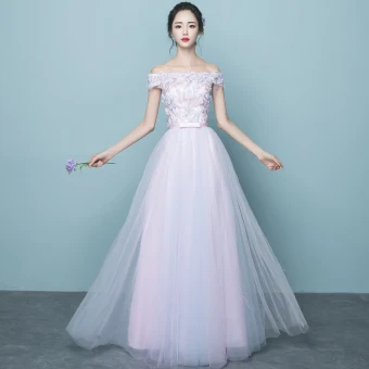 Chic Beautiful Candy Pink Bridesmaid Dresses 2017 A Line Princess Off The Shoulder Short Sleeve Appliques Flower Sequins Bow Sash Floor Length Long Ruffle Wedding Party Dresses