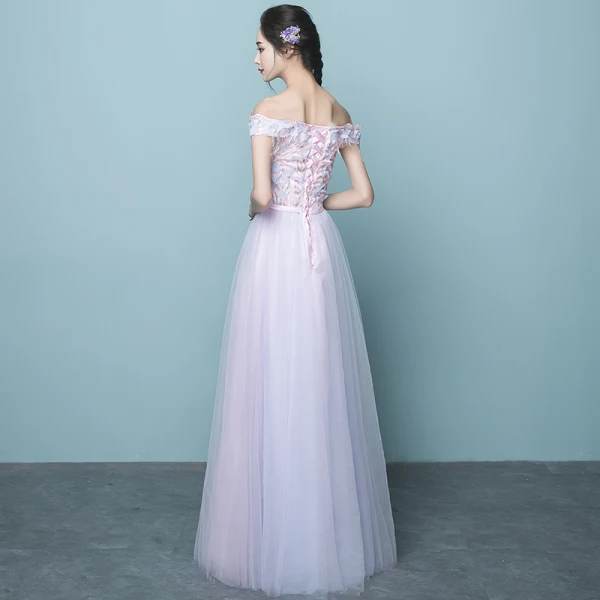 Chic / Beautiful Candy Pink Bridesmaid Dresses 2017 A-Line / Princess Off-The-Shoulder Short Sleeve Appliques Flower Sequins Bow Sash Floor-Length / Long Ruffle Wedding Party Dresses