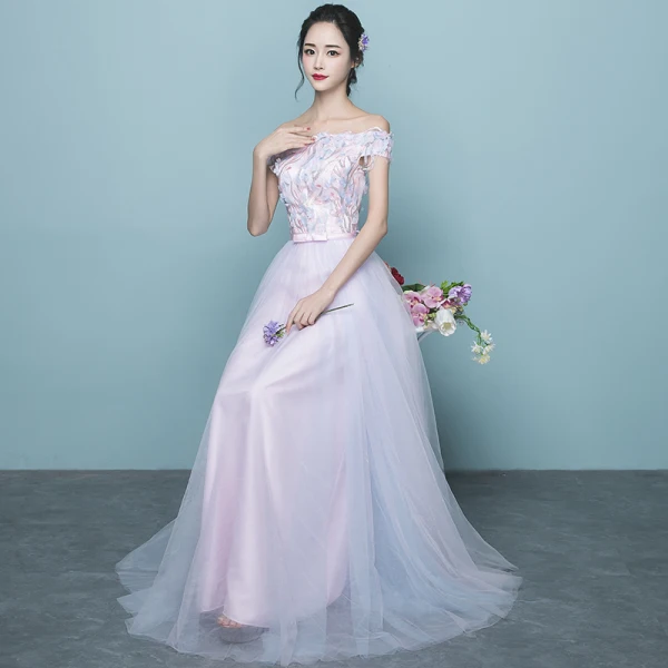 Chic / Beautiful Candy Pink Bridesmaid Dresses 2017 A-Line / Princess Off-The-Shoulder Short Sleeve Appliques Flower Sequins Bow Sash Floor-Length / Long Ruffle Wedding Party Dresses
