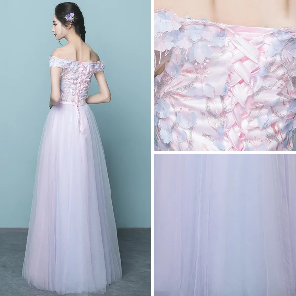 Chic / Beautiful Candy Pink Bridesmaid Dresses 2017 A-Line / Princess Off-The-Shoulder Short Sleeve Appliques Flower Sequins Bow Sash Floor-Length / Long Ruffle Wedding Party Dresses