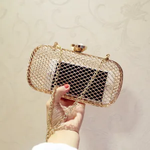 Moderne Mode Doré Transparentes Percé Métal Pochette 2018
