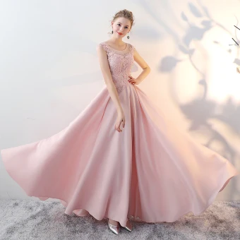 Chic Beautiful Blushing Pink Evening Dresses 2017 A Line Princess Pierced Scoop Neck Sleeveless Appliques Lace Rhinestone Beading Floor Length Long Backless Formal Dresses