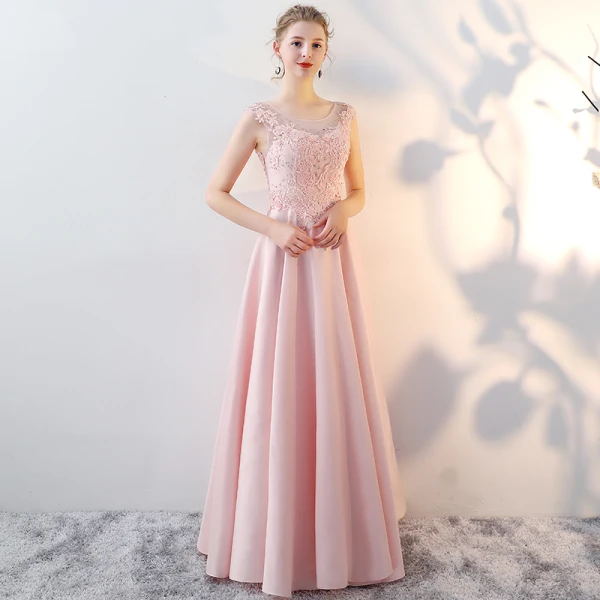 Chic / Beautiful Blushing Pink Evening Dresses 2017 A-Line / Princess Pierced Scoop Neck Sleeveless Appliques Lace Rhinestone Beading Floor-Length / Long Backless Formal Dresses