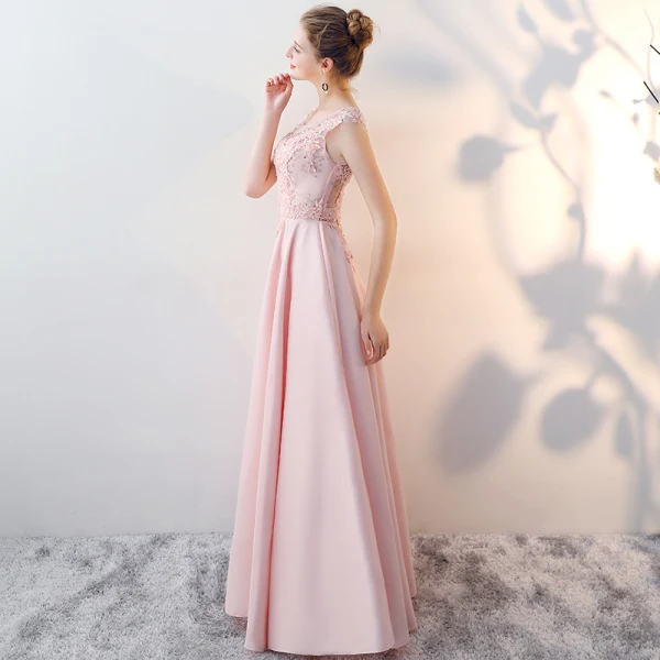 Chic / Beautiful Blushing Pink Evening Dresses 2017 A-Line / Princess Pierced Scoop Neck Sleeveless Appliques Lace Rhinestone Beading Floor-Length / Long Backless Formal Dresses