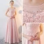 Chic / Beautiful Blushing Pink Evening Dresses  2017 A-Line / Princess Pierced Scoop Neck Sleeveless Appliques Lace Rhinestone Beading Floor-Length / Long Backless Formal Dresses