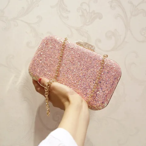Bling Bling Rosa Glitter Metal Bolsas de embrague 2018
