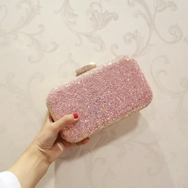 Bling Bling Candy Pink Glitter Metal Clutch Bags 2018