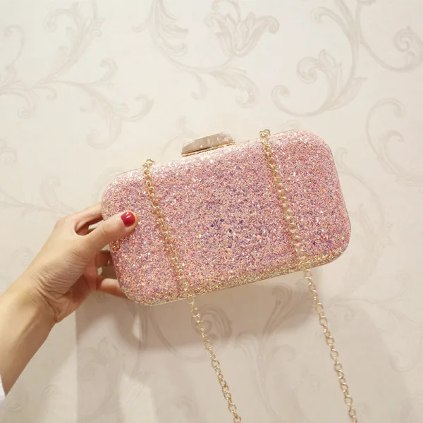 Bling Bling Candy Pink Glitter Metal Clutch Bags 2018