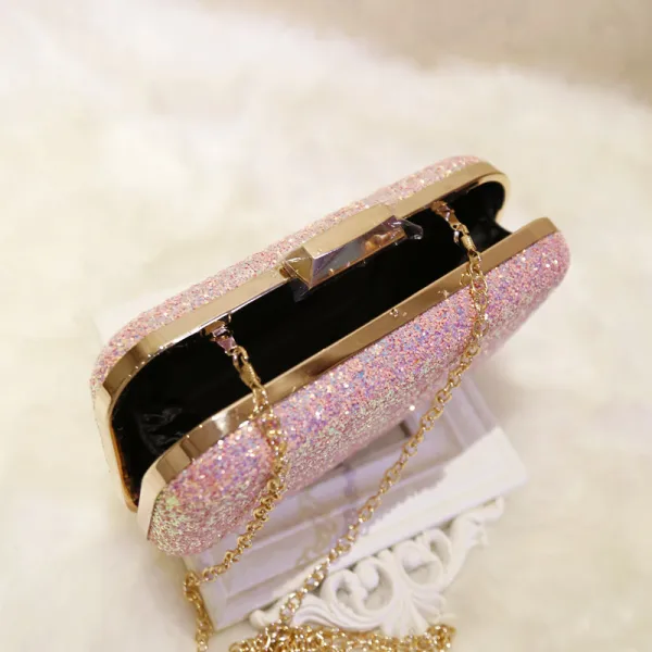 Bling Bling Candy Pink Glitter Metal Clutch Bags 2018