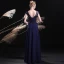 Chic / Beautiful Navy Blue Evening Dresses  2017 A-Line / Princess Pierced Scoop Neck Sleeveless Appliques Lace Pearl Beading Floor-Length / Long Backless Formal Dresses