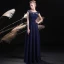 Chic / Beautiful Navy Blue Evening Dresses  2017 A-Line / Princess Pierced Scoop Neck Sleeveless Appliques Lace Pearl Beading Floor-Length / Long Backless Formal Dresses