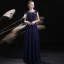 Chic / Beautiful Navy Blue Evening Dresses  2017 A-Line / Princess Pierced Scoop Neck Sleeveless Appliques Lace Pearl Beading Floor-Length / Long Backless Formal Dresses