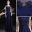 Chic / Beautiful Navy Blue Evening Dresses  2017 A-Line / Princess Pierced Scoop Neck Sleeveless Appliques Lace Pearl Beading Floor-Length / Long Backless Formal Dresses