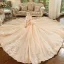 Elegant Champagne Wedding Dresses 2018 Ball Gown Off-The-Shoulder Short Sleeve Backless Appliques Lace Flower Beading Cathedral Train Ruffle