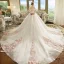 Schöne Ivory / Creme Brautkleider / Hochzeitskleider 2018 Ballkleid Off Shoulder Kurze Ärmel Rückenfreies Rosa Applikationen Spitze Kathedrale Schleppe Rüschen