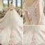 Schöne Ivory / Creme Brautkleider / Hochzeitskleider 2018 Ballkleid Off Shoulder Kurze Ärmel Rückenfreies Rosa Applikationen Spitze Kathedrale Schleppe Rüschen