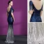 Scintillantes Bleu Marine Dégradé De Couleur Paillettes Transparentes Robe De Soirée 2018 Trompette / Sirène Encolure Dégagée Manches Courtes Métal Ceinture Faux Diamant Train De Balayage Volants Robe De Ceremonie