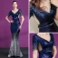Scintillantes Bleu Marine Dégradé De Couleur Paillettes Transparentes Robe De Soirée 2018 Trompette / Sirène Encolure Dégagée Manches Courtes Métal Ceinture Faux Diamant Train De Balayage Volants Robe De Ceremonie