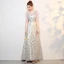 Chic / Beautiful Silver Prom Dresses 2017 A-Line / Princess Pierced Scoop Neck 1/2 Sleeves Sequins Embroidered Floor-Length / Long Formal Dresses