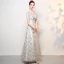 Chic / Beautiful Silver Prom Dresses 2017 A-Line / Princess Pierced Scoop Neck 1/2 Sleeves Sequins Embroidered Floor-Length / Long Formal Dresses