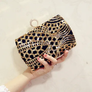 Moderne Mode Doré Paillettes Noire Pochette 2018